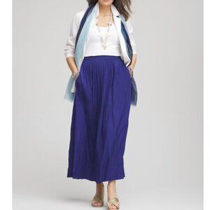 Chicos Blue Maxi Skirt Pull On Pleated Vacation Business Casual XL